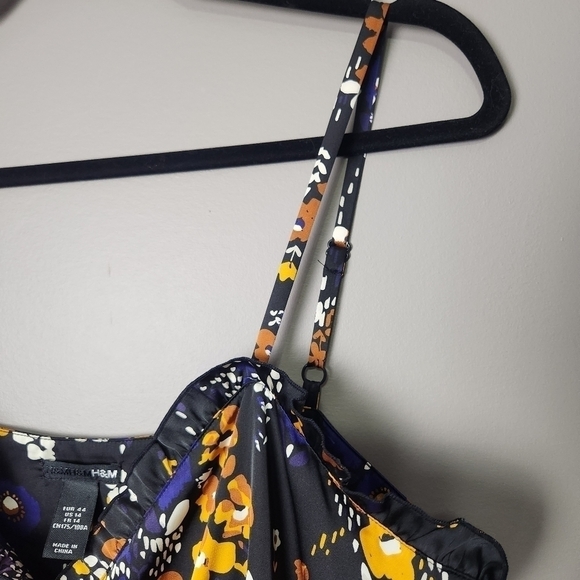 H&M Sundress Floral Satin Slip Dress Spaghetti Strap Size 14 - Picture 6 of 11
